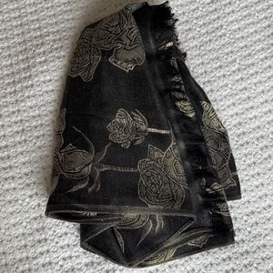 Black and Gold Floral Scarf, Like New